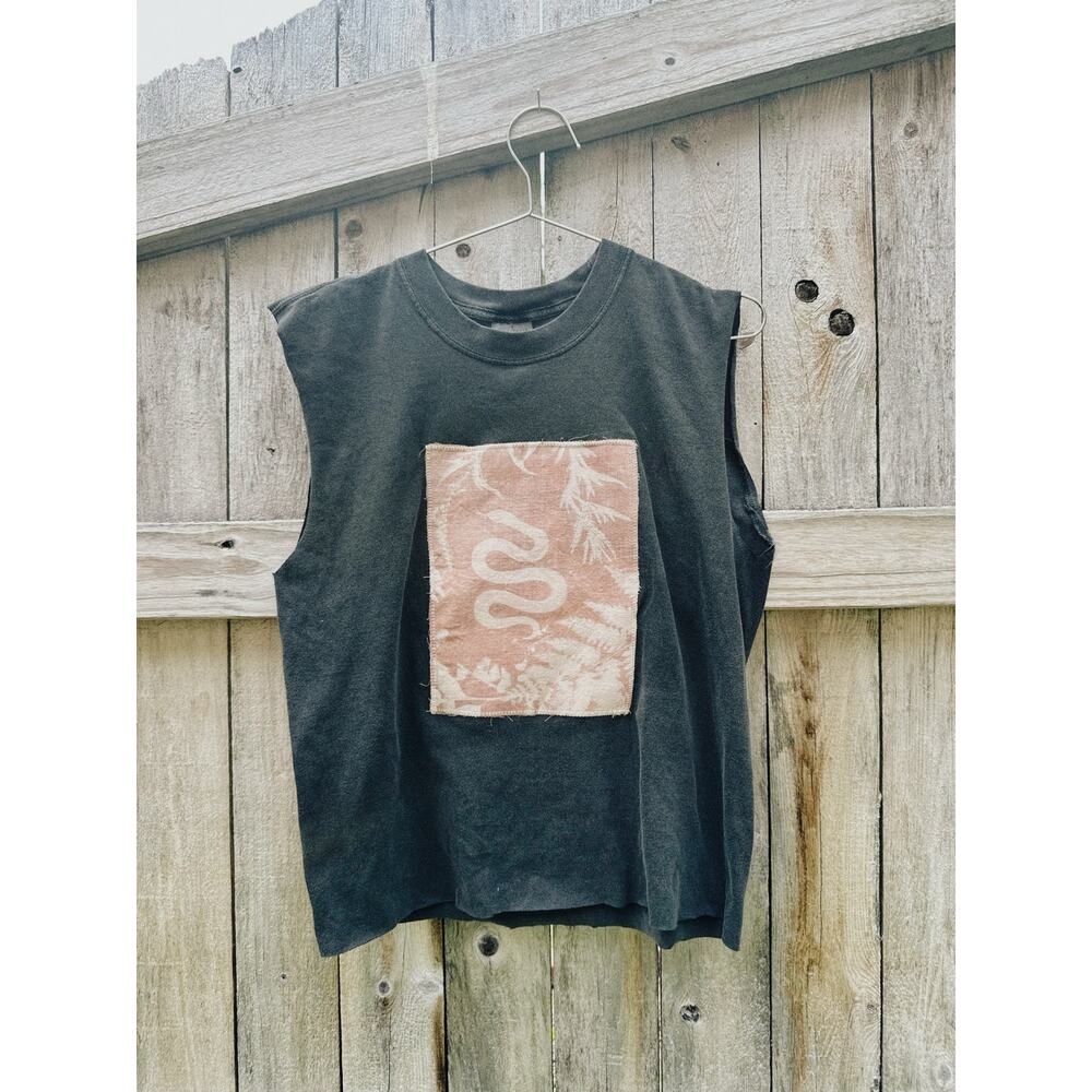 Upcycled Snake Cyanotype Patch Tank | Botanical Snake Muscle Tee | Cottagecore